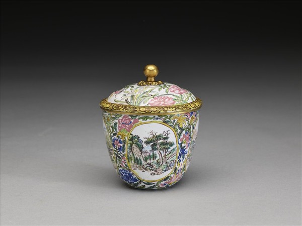 銅胎畫琺瑯山水花卉杯