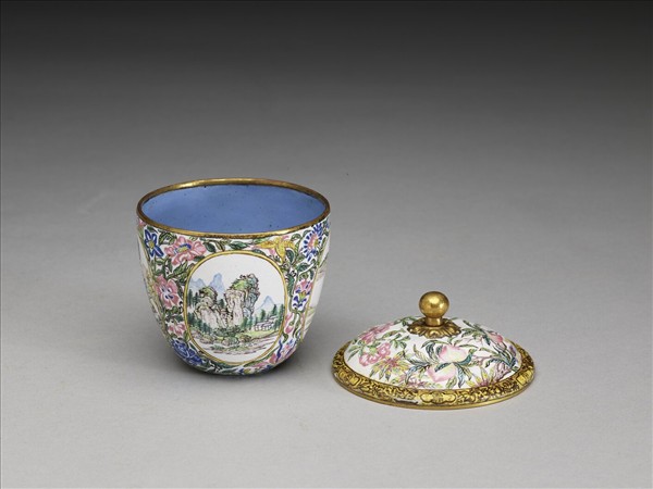 銅胎畫琺瑯山水花卉杯