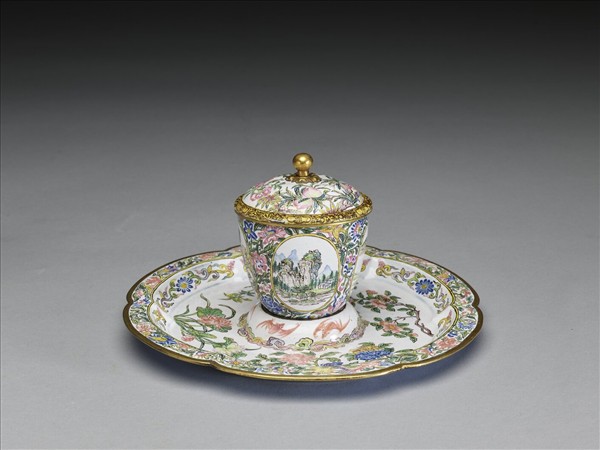 銅胎畫琺瑯山水花卉杯