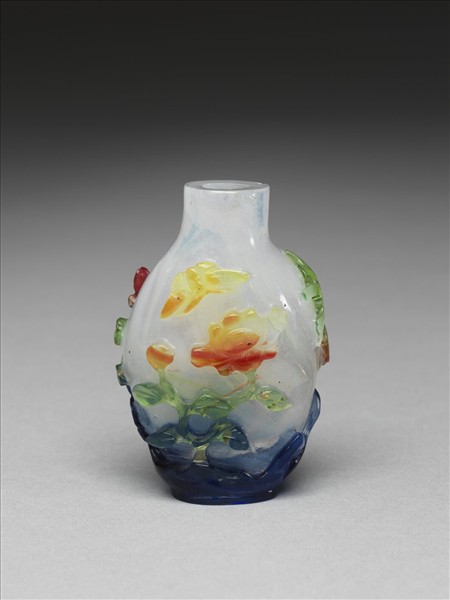 白套四色玻璃花蝶鼻煙壺