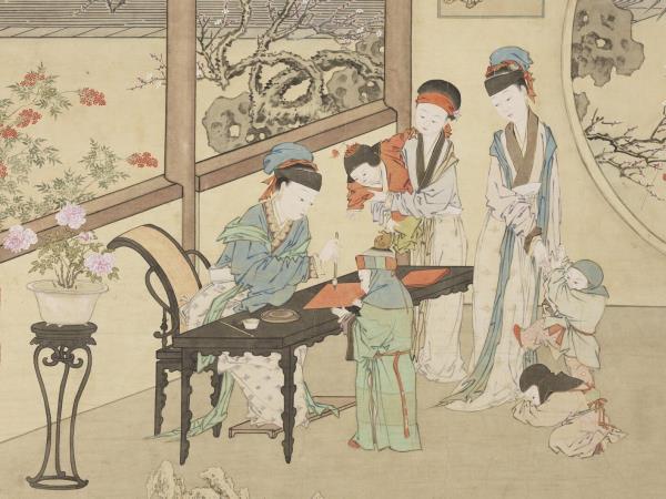 清金廷標畫曹大家授書圖　軸