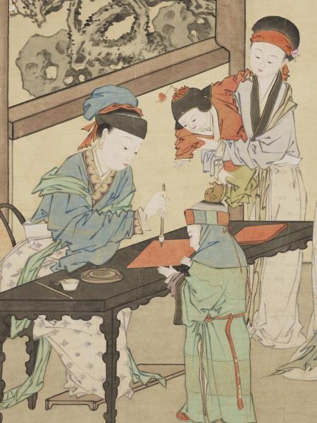 清金廷標畫曹大家授書圖　軸