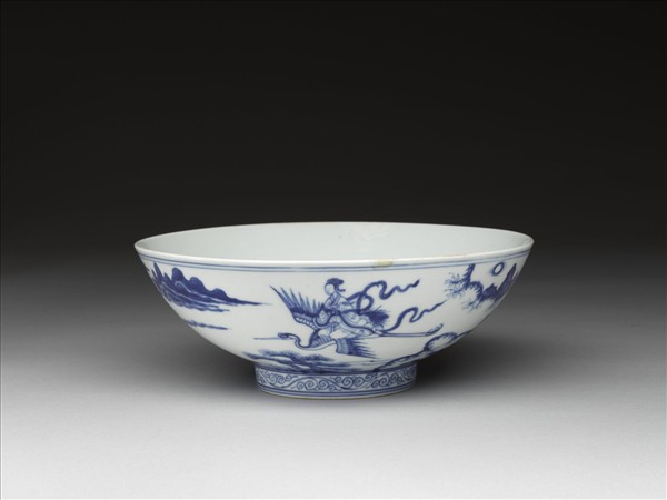 青花仙女乘鶴圖碗