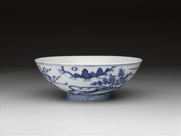 青花仙女乘鶴圖碗