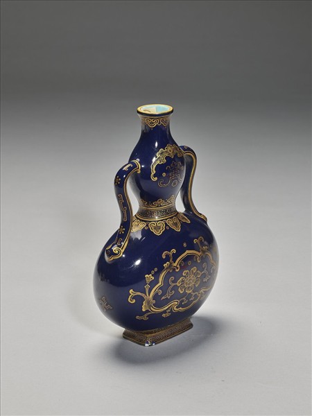 霽青釉描金花卉紋葫蘆扁瓶