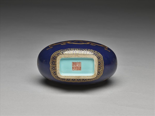 霽青釉描金花卉紋葫蘆扁瓶