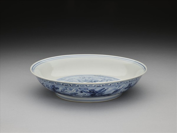 青花波濤海獸紋盤