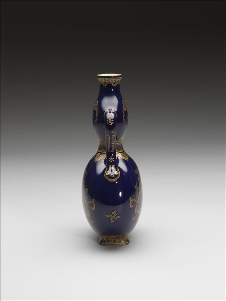 霽青釉描金花卉紋葫蘆扁瓶