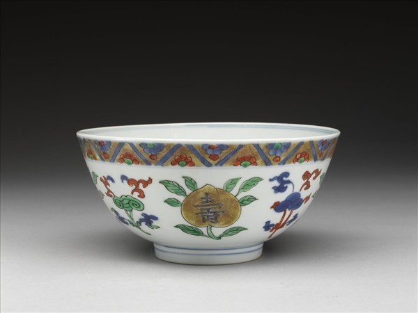 五彩靈芝壽字紋碗