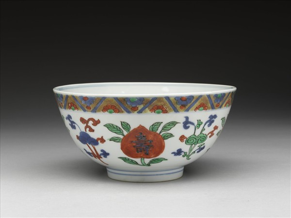 五彩靈芝壽字紋碗