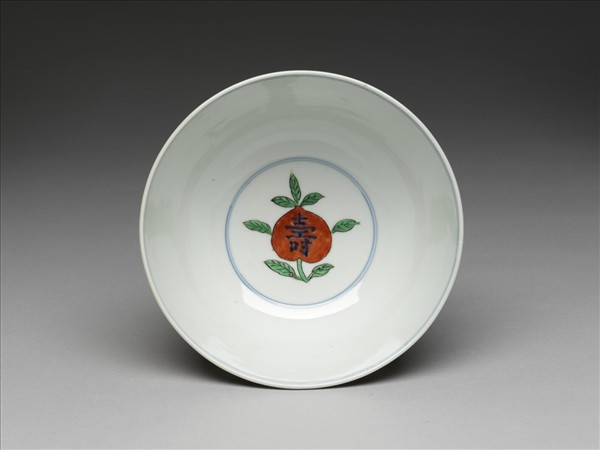 五彩靈芝壽字紋碗