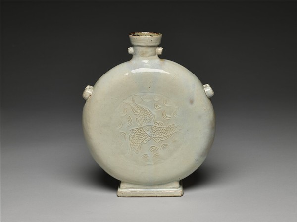 白釉印花八寶紋扁壺