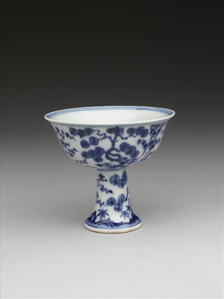 青花歲寒三友圖高足杯