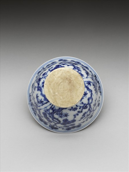 青花歲寒三友圖高足杯