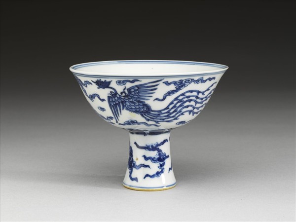 青花鳳凰紋高足杯