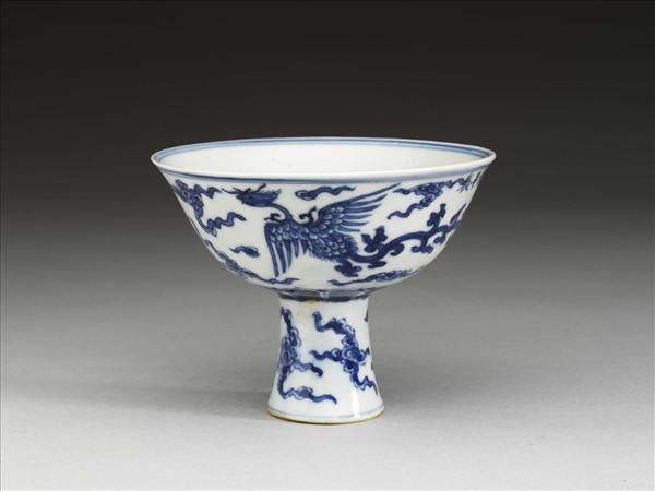 青花鳳凰紋高足杯