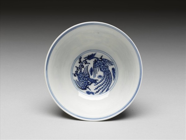 青花鳳凰紋高足杯