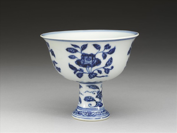 青花四季花卉紋高足碗