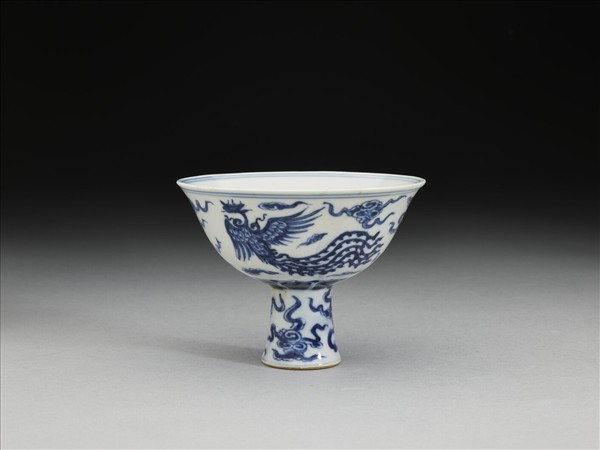 青花鳳凰紋高足杯