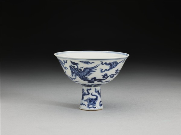 青花鳳凰紋高足杯