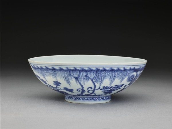 青花山水仕女圖碗