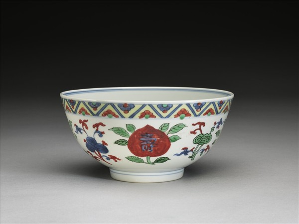 五彩靈芝紋壽字碗