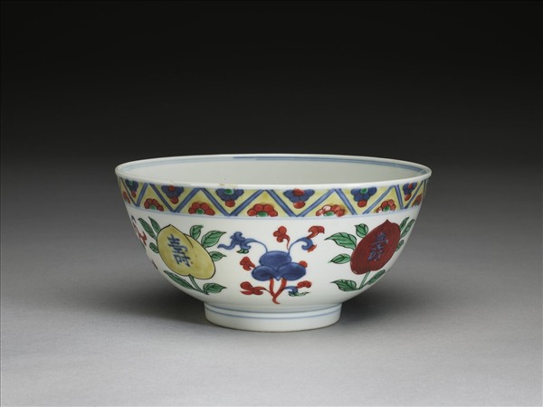 五彩靈芝紋壽字碗