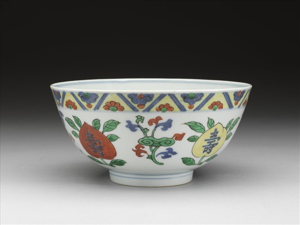 五彩靈芝紋壽字碗