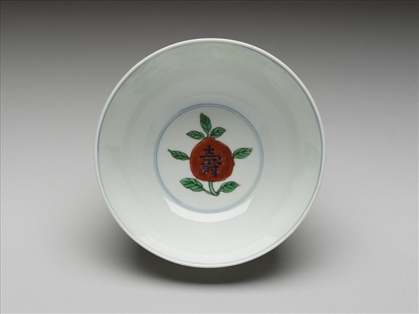 五彩靈芝紋壽字碗