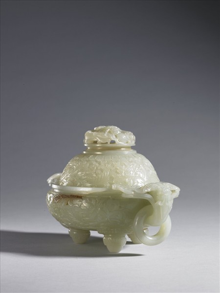 玉雕番蓮活耳爐