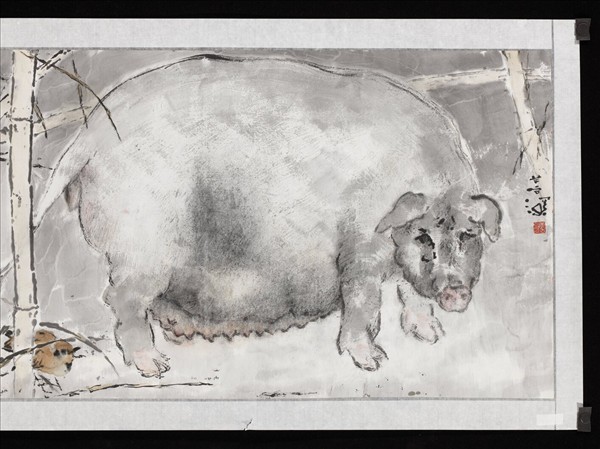民國楊善深豬雀圖　未裱