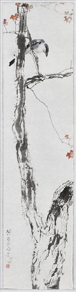 民國楊善深紅葉伯勞　未裱