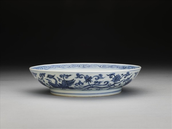 青花番蓮鳳紋盤