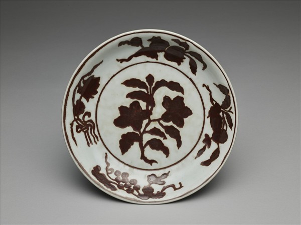 紫金釉折枝梔子花果紋盤