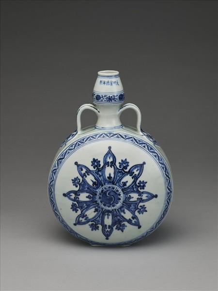 青花花卉紋雙耳葫蘆扁瓶