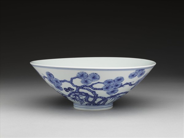 青花歲寒三友圖斗笠碗