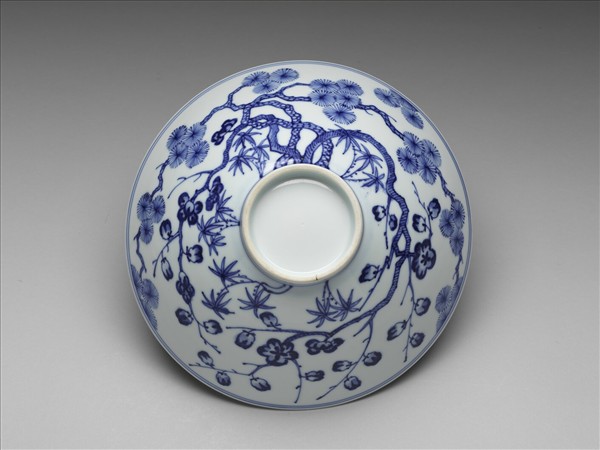 青花歲寒三友圖斗笠碗