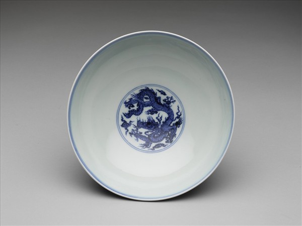 青花山水仕女圖碗