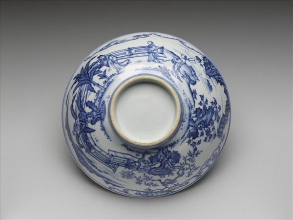 青花山水仕女圖碗