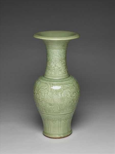 龍泉窯 青瓷劃花花卉紋瓶