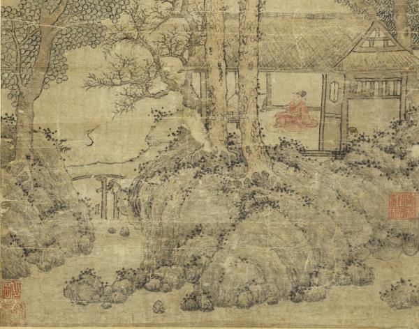 元王蒙長松飛瀑　軸