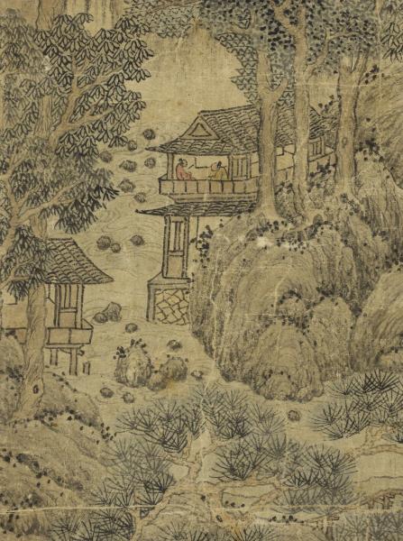 元王蒙長松飛瀑　軸