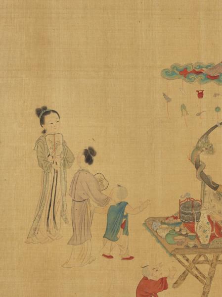 集古名繪　冊　宋蘇漢臣市擔嬰戲