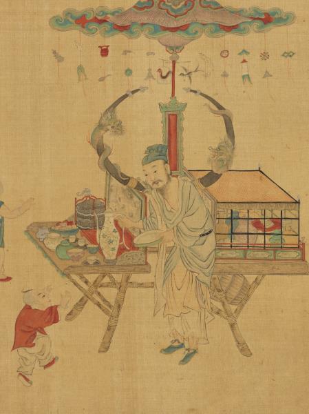 集古名繪　冊　宋蘇漢臣市擔嬰戲