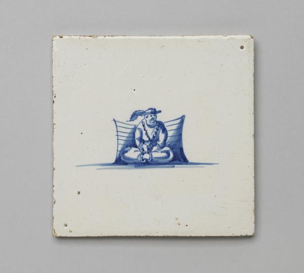 荷蘭 錫釉藍彩人物紋陶磚