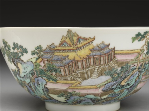 琺瑯彩山水樓閣圖碗