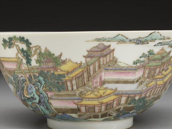 琺瑯彩山水樓閣圖碗