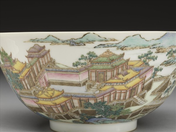 琺瑯彩山水樓閣圖碗