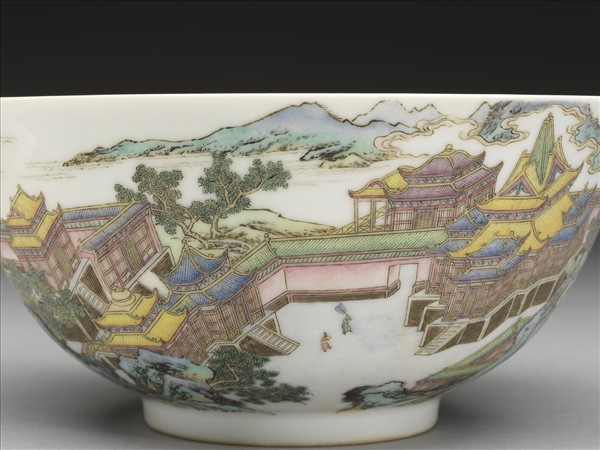 琺瑯彩山水樓閣圖碗