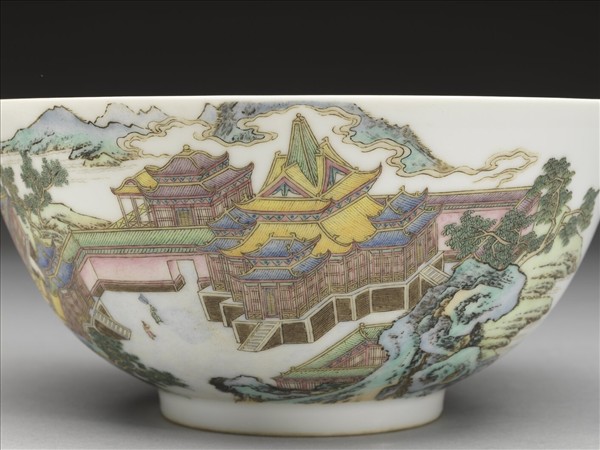 琺瑯彩山水樓閣圖碗
